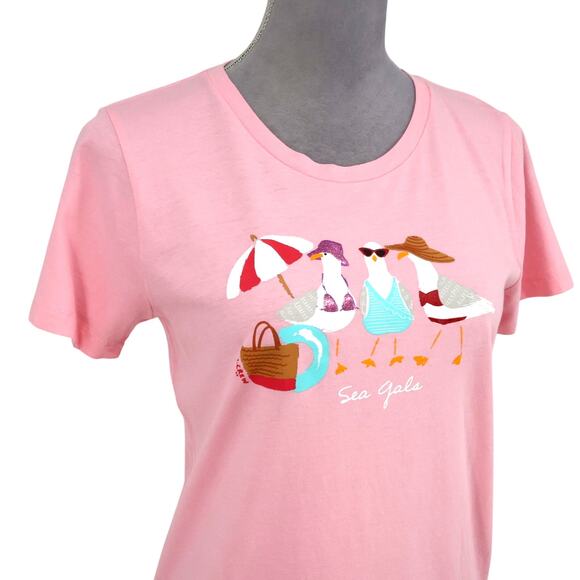 J Crew Top Womens Small Pink Cotton Collector Tee Sea Gals T-shirt Pullover New - Picture 7 of 16